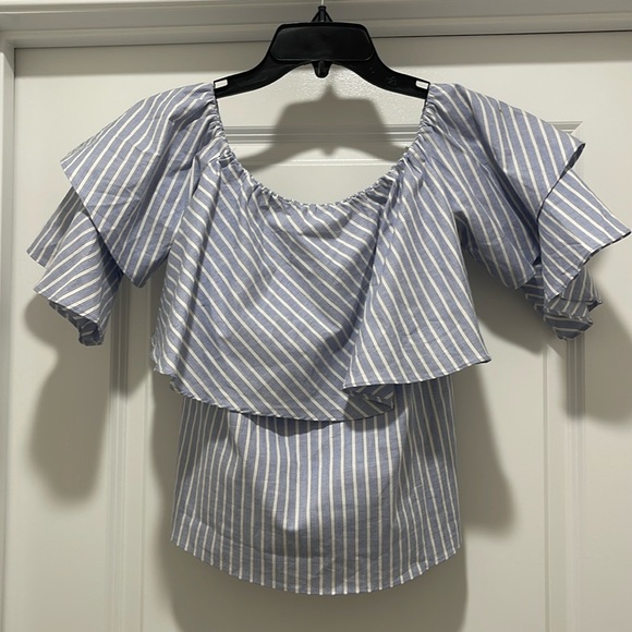 Wayf Striped Top NWT Size XS Light Blue Off Shoulder - Picture 3 of 7